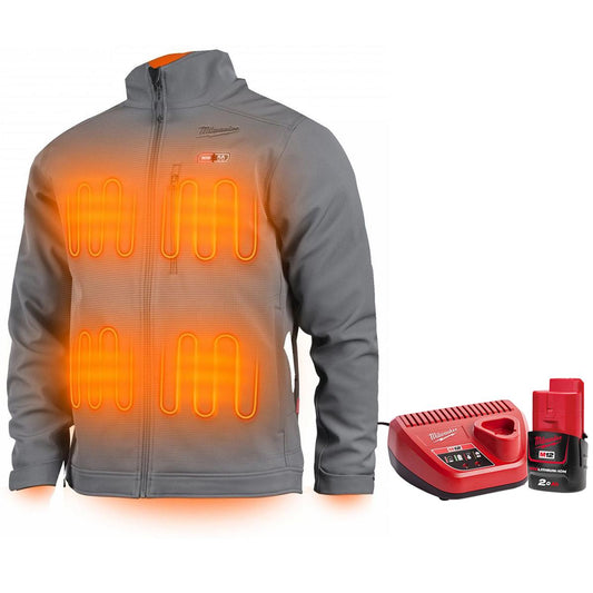 Milwaukee M12 12V Heated Work Jacket Grey Size  XXL with 1 x 2.0Ah Battery & Charger