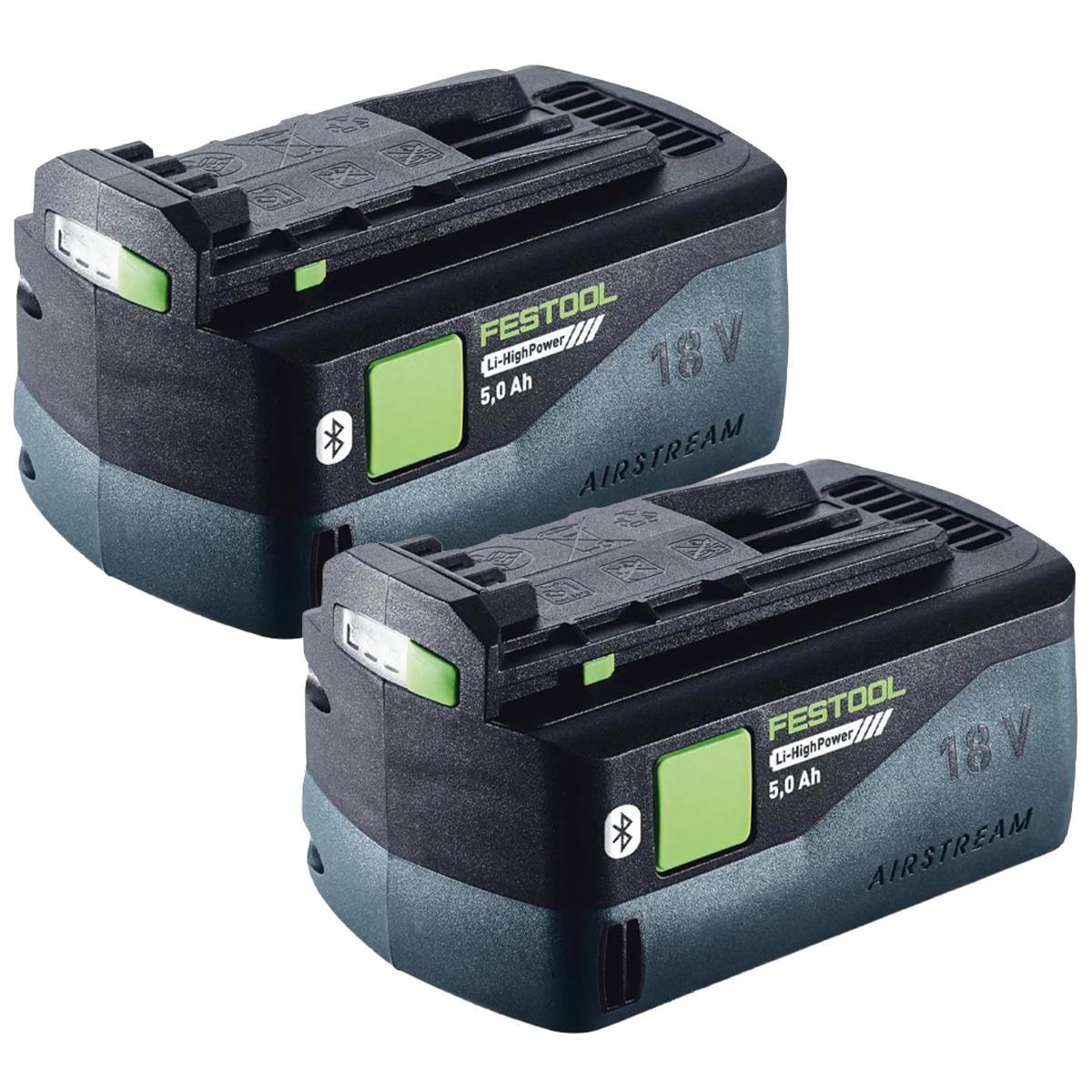 Festool BP 18 Li 5.0Ah HP-ASI High Power Air Stream Battery With Bluetooth 578519 Pack of 2