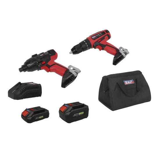 Sealey CP20VDDCOMBOEU 20V Cordless 2 x Power EU Tool Kit Euro Plug With 2 Batteries & Charges