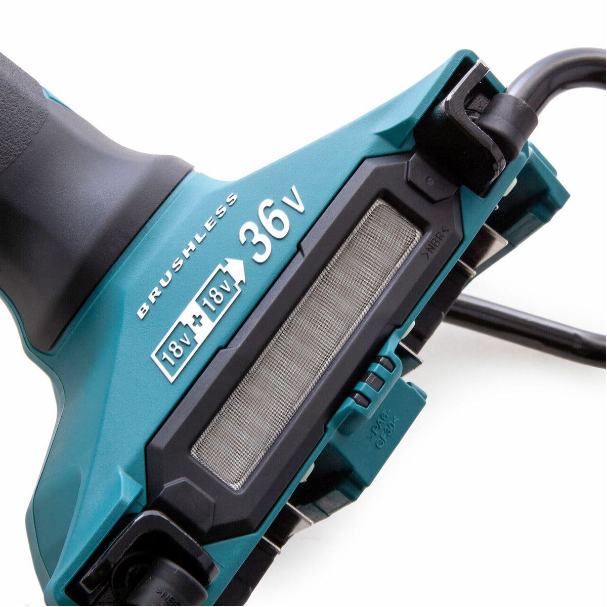 Makita DGA900Z 36V Brushless Angle Grinder With 2 x 5.0Ah Battery Charger & Dust Collecting Wheel Guard