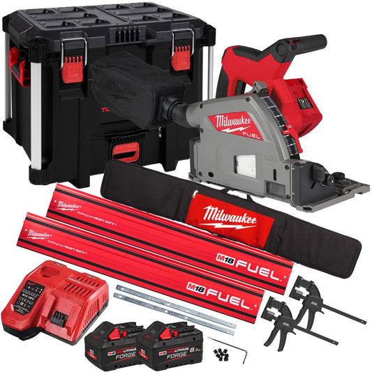 Milwaukee M18FPS55-0P 18V 165mm Fuel Brushless Plunge Saw with 2 x 8.0Ah Battery Blade & Guide Rail Kit