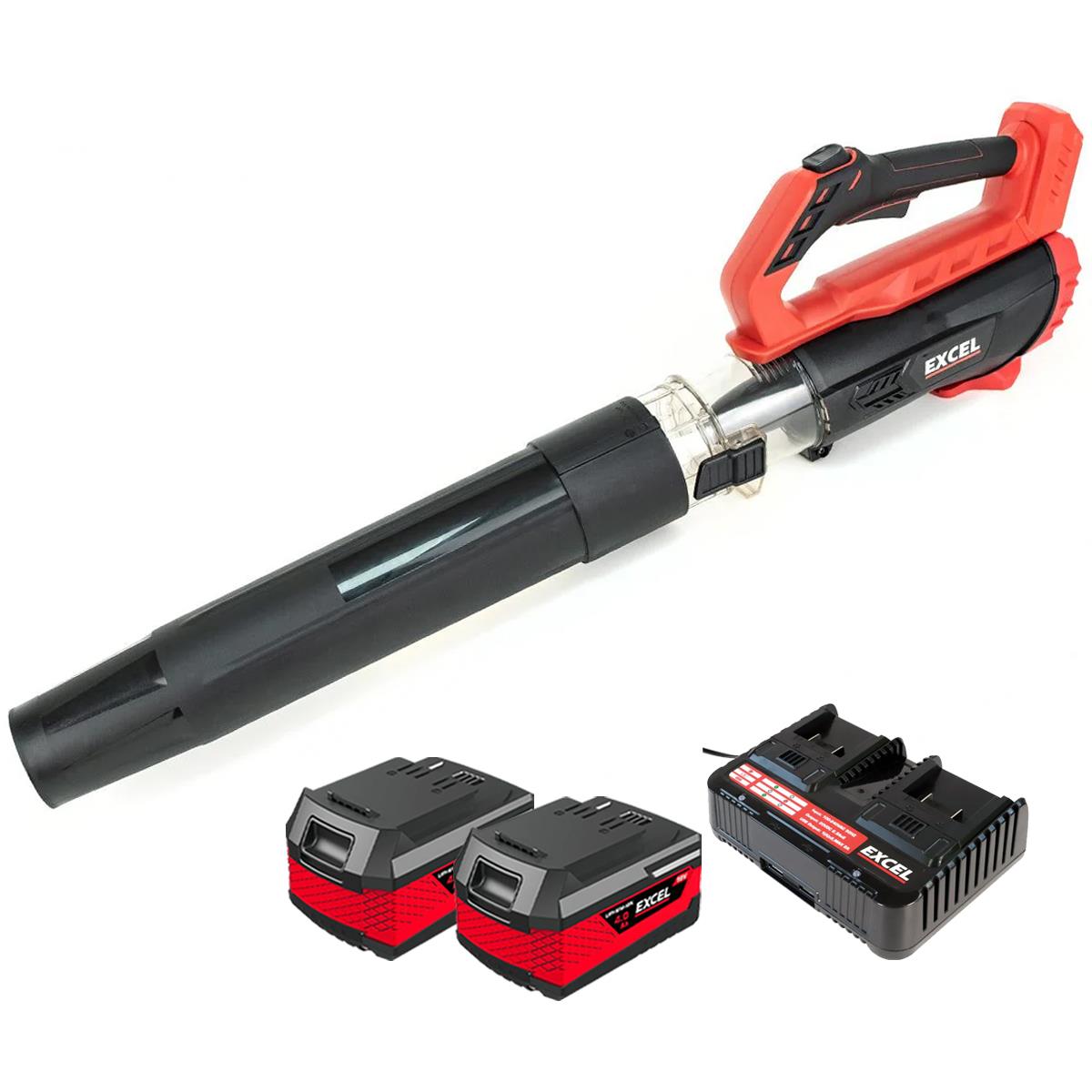 Excel 18V Garden Leaf Blower 2 Level Speed with 2 x 4.0Ah Battery & Dual Port Fast Charger