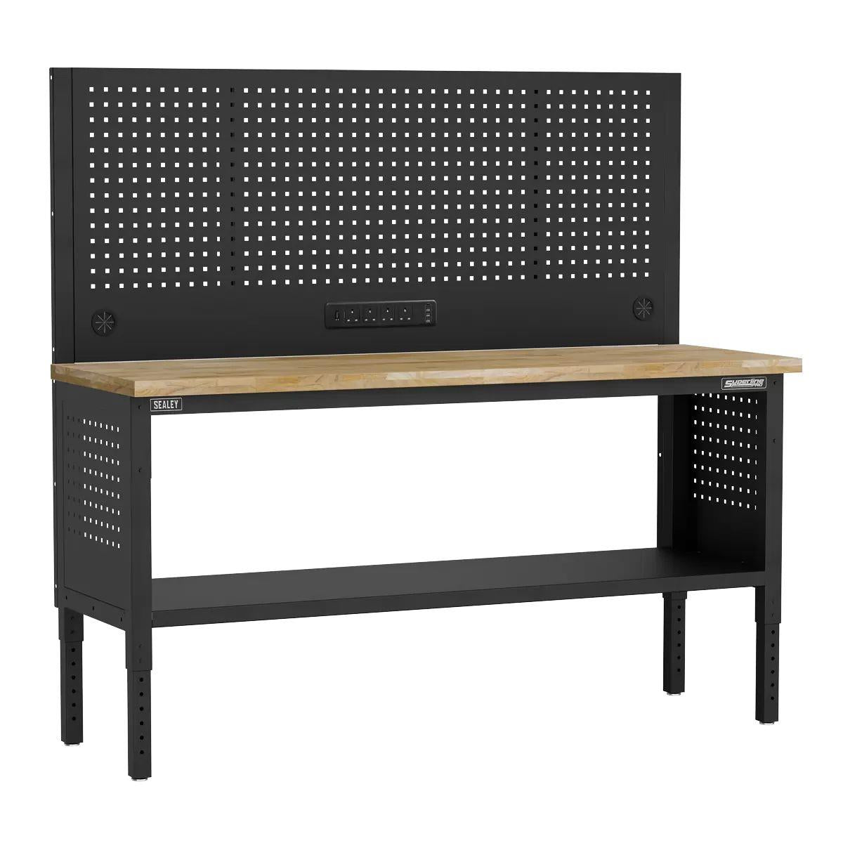 Sealey APMWB72COMBOW Superline PRO Modular Adjustable-Height Workbench with Pegboard Back Panel & Wooden Worktop 1830mm