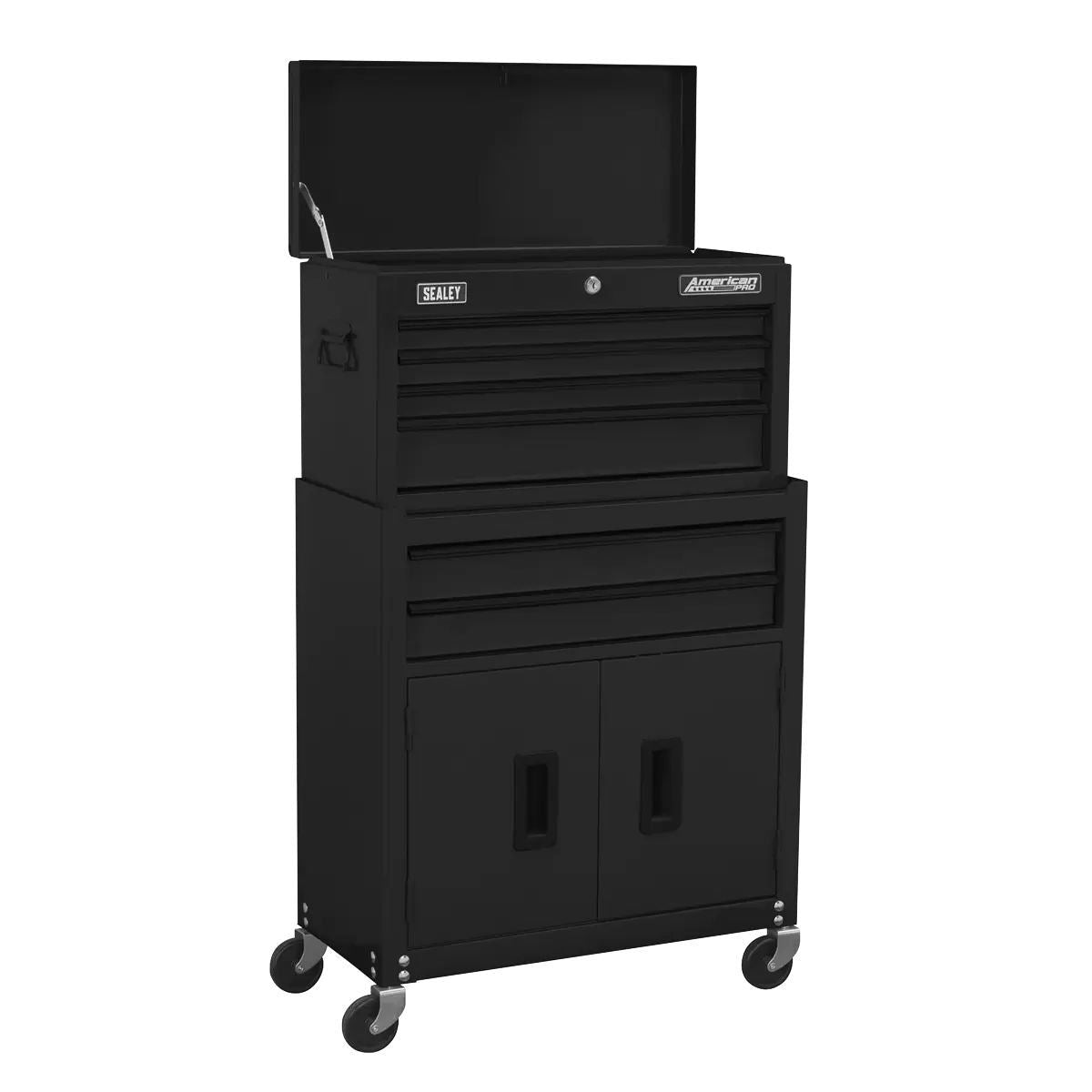 Sealey AP22BK 6 Drawer Topchest & Rollcab Combination with Ball-Bearing Slides-Black