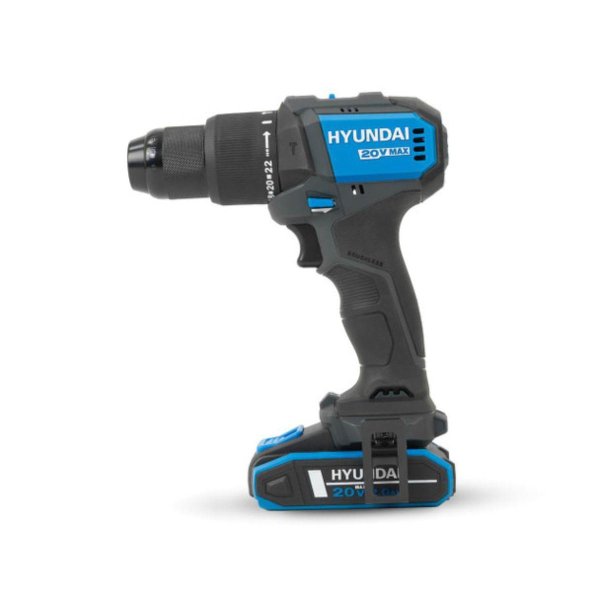Hyundai S02-FTB 20V Hammer Drill and Angle Grinder 115mm Brushless Kit 2.0Ah/4.0Ah Li-ion Battery & 2A Charger