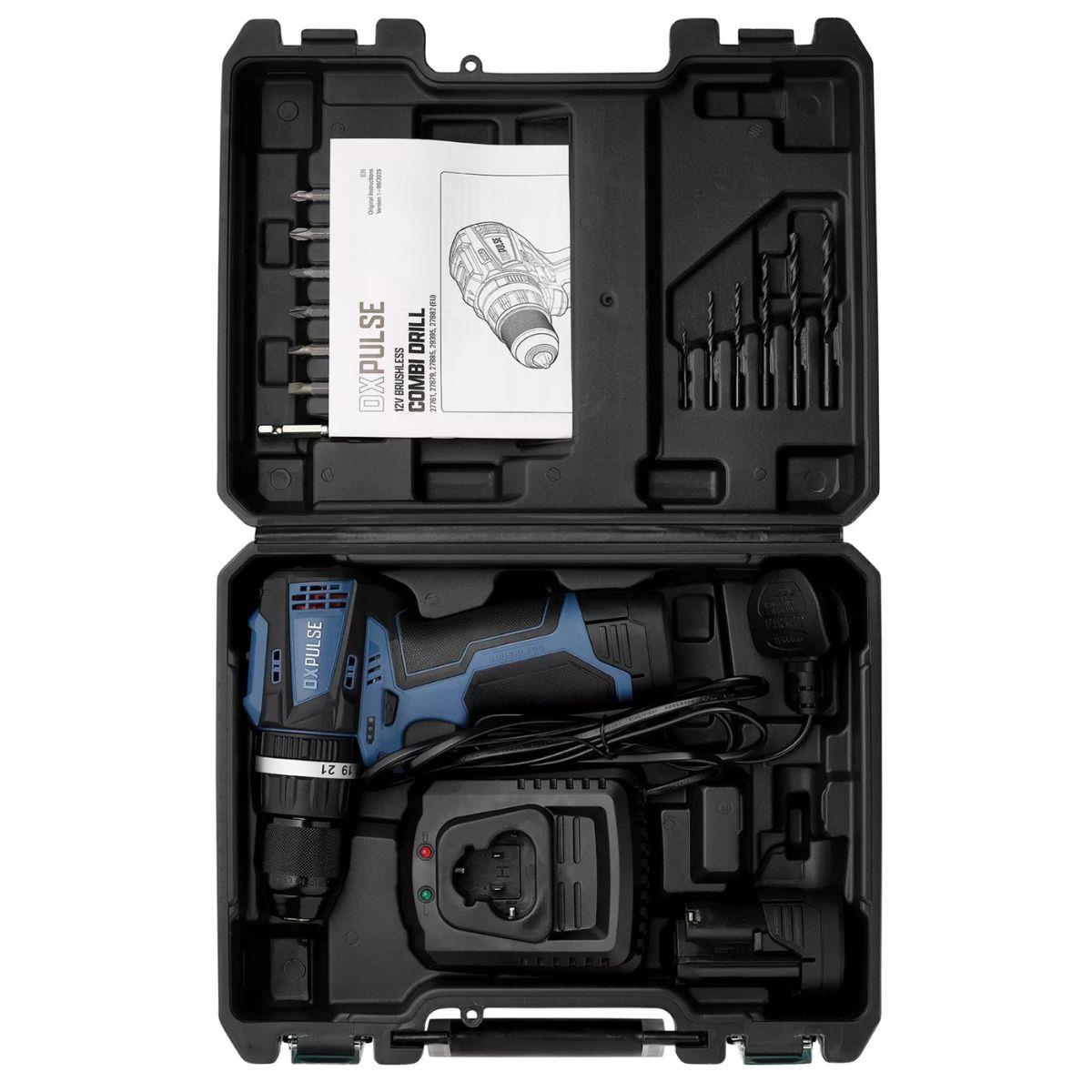 Draper DXCD2ABC DXPULSE 12V Combi Drill Kit With 2 x 2.0Ah Batteries & 1 x Charger 27879