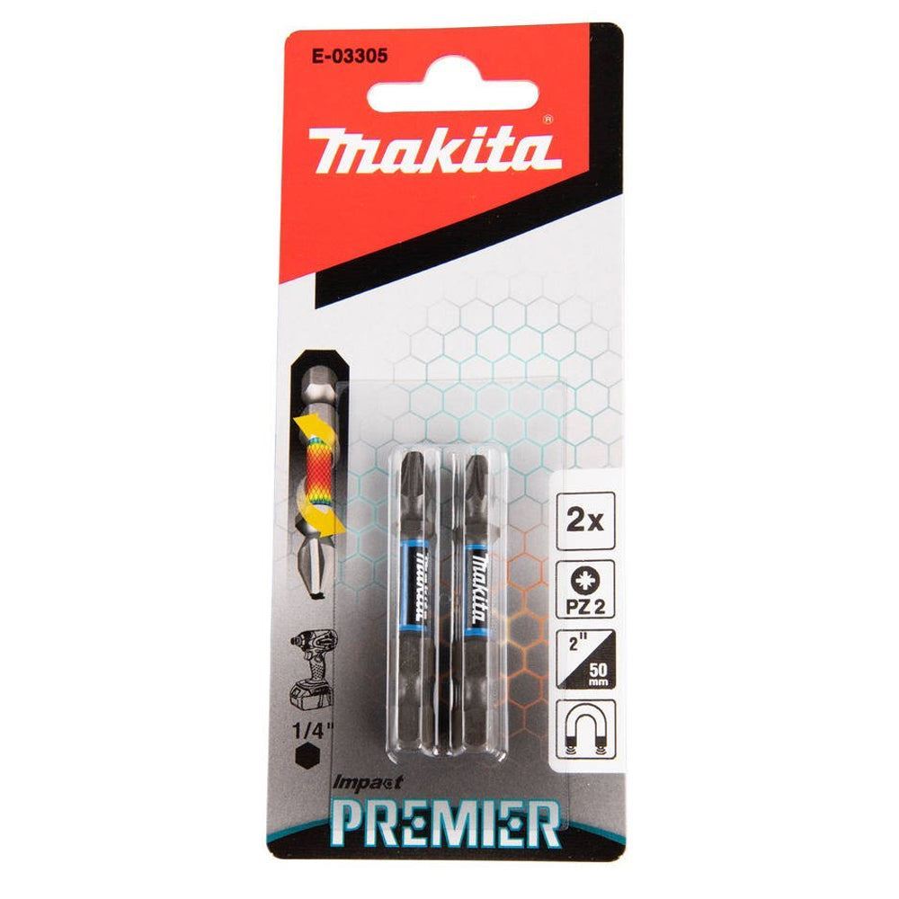 Makita E-03305 PZ2 x 50mm Impact Premier Double Torsion Screwdriver Bits Pack of 2