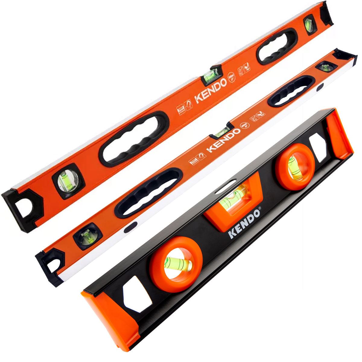 Kendo Magnetic Aluminium & Spirit Level Set 300mm, 600mm, 1200mm
