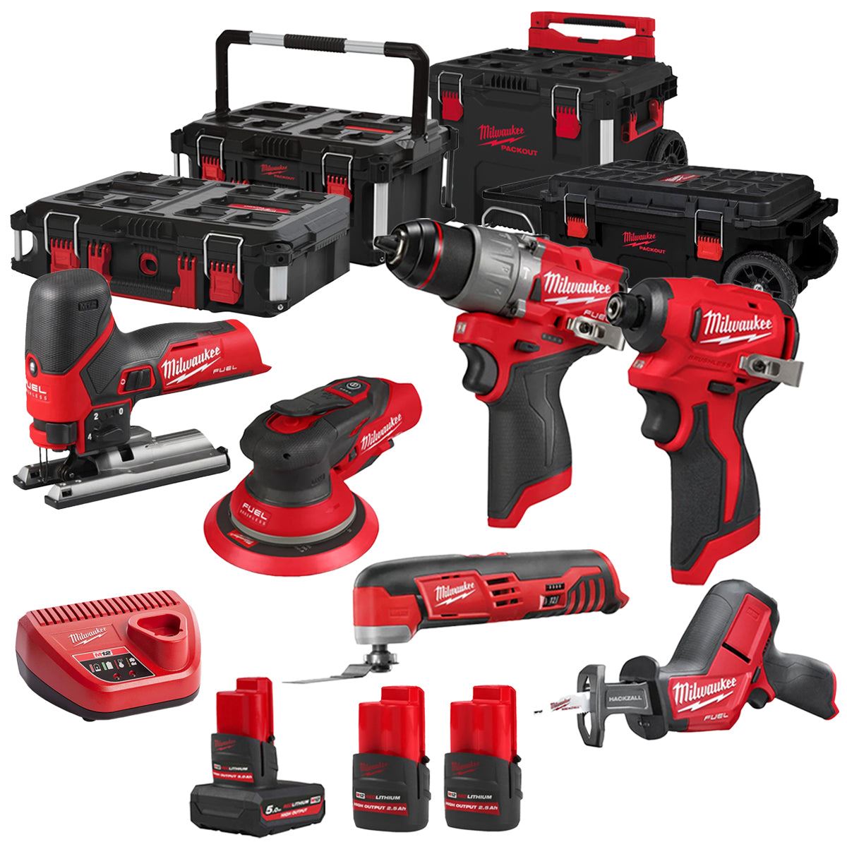 Milwaukee 12V 6 Piece Power Tool Kit with 3 x Batteries T4TKITM - 18496