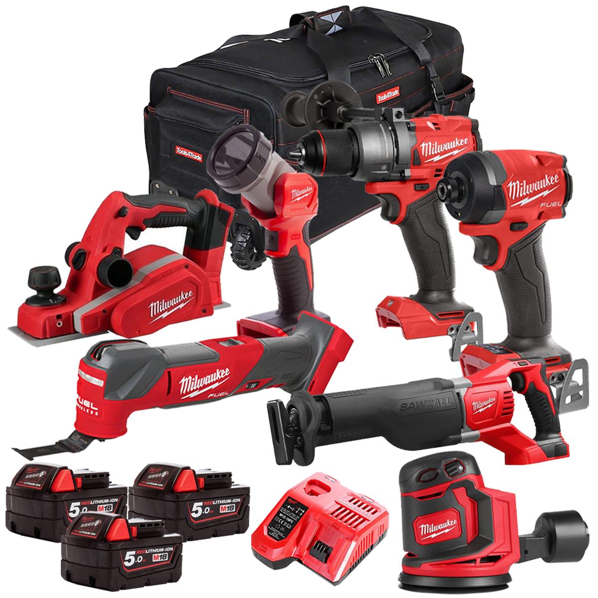 Milwaukee 18V 7 Piece Combo Kit with 3 x 5.0Ah Batteries & Charger M18T4TKIT-4848