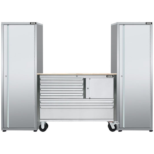 Excel 48inch 6 Drawer Stainless Steel Workbench Roller Tool Chest Cabinet & 2 Tall Cabinet