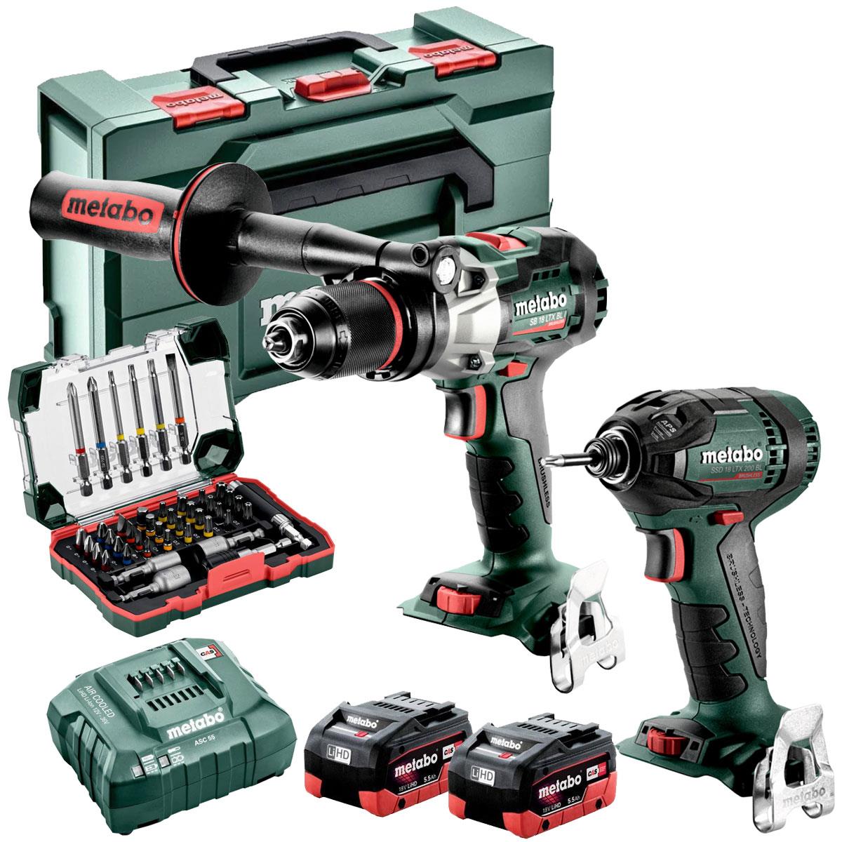 Metabo 18V Twin Kit 2 x 5.5Ah Battery & Charger 685184590 With 43 Piece Drill Bit Set