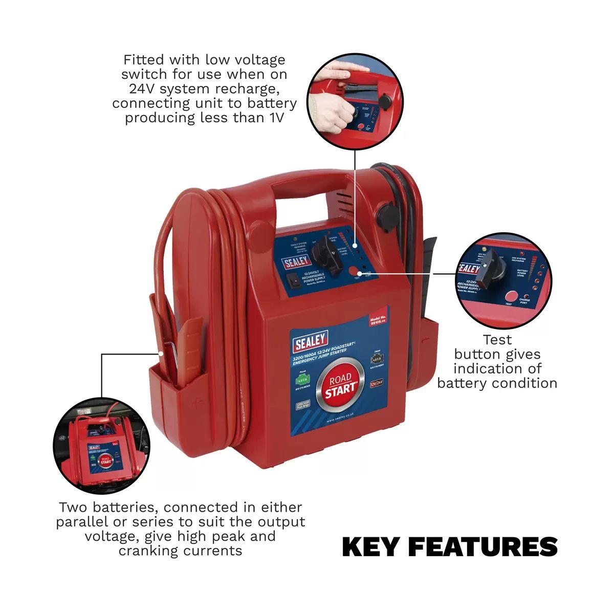Sealey RS105 3200/1600A 12/24V RoadStart Emergency Jump Starter