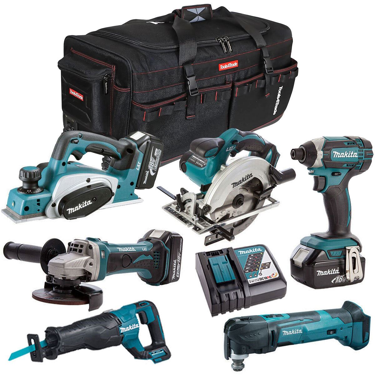Makita 18V 6 Piece Power Tool Kit with 3 x 5.0Ah Batteries & Charger T4TKIT-186