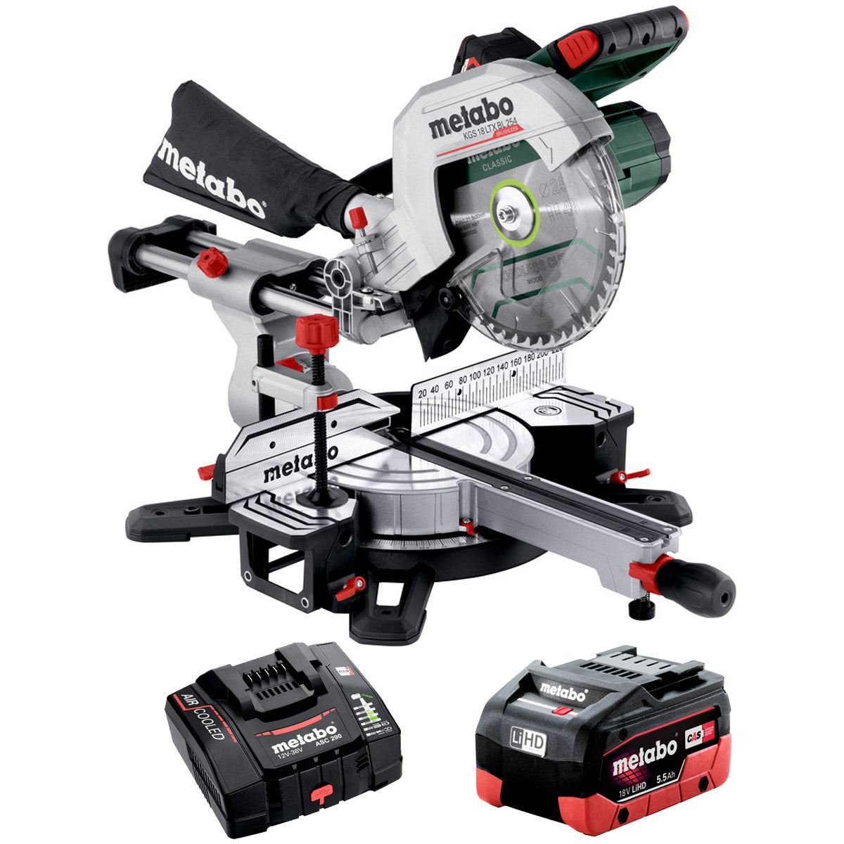 Metabo KGS 18 LTX BL 254 18V Brushless Sliding Mitre Saw with 1 x 5.5Ah Battery & Charger