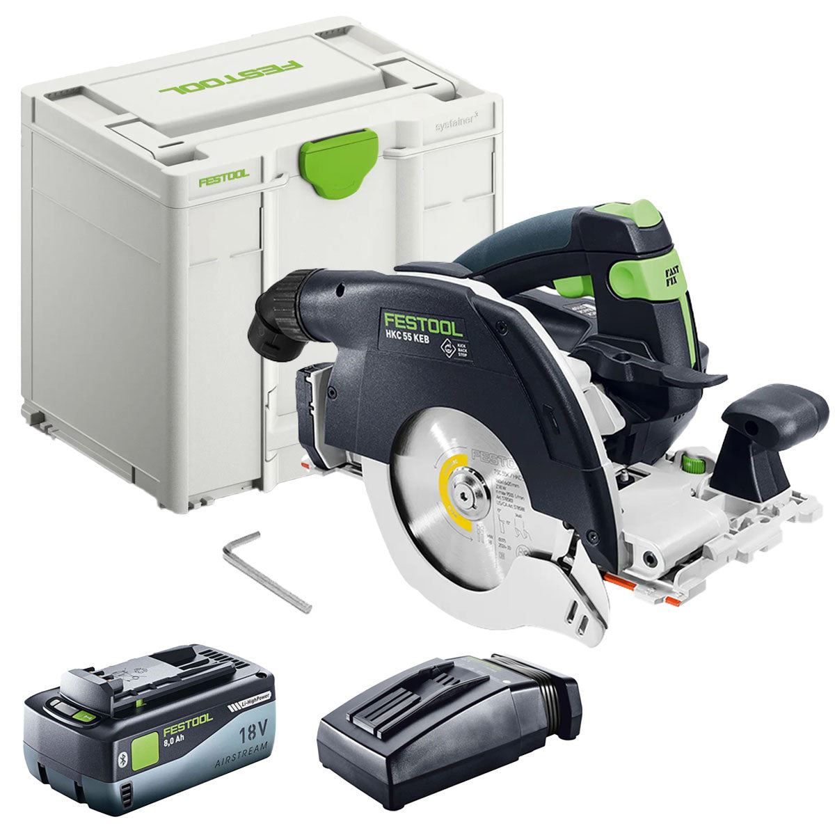 Festool HKC 55 KEB-Basic 18V Brushless Circular Saw with 1 x 8.0Ah Battery Charger & Case