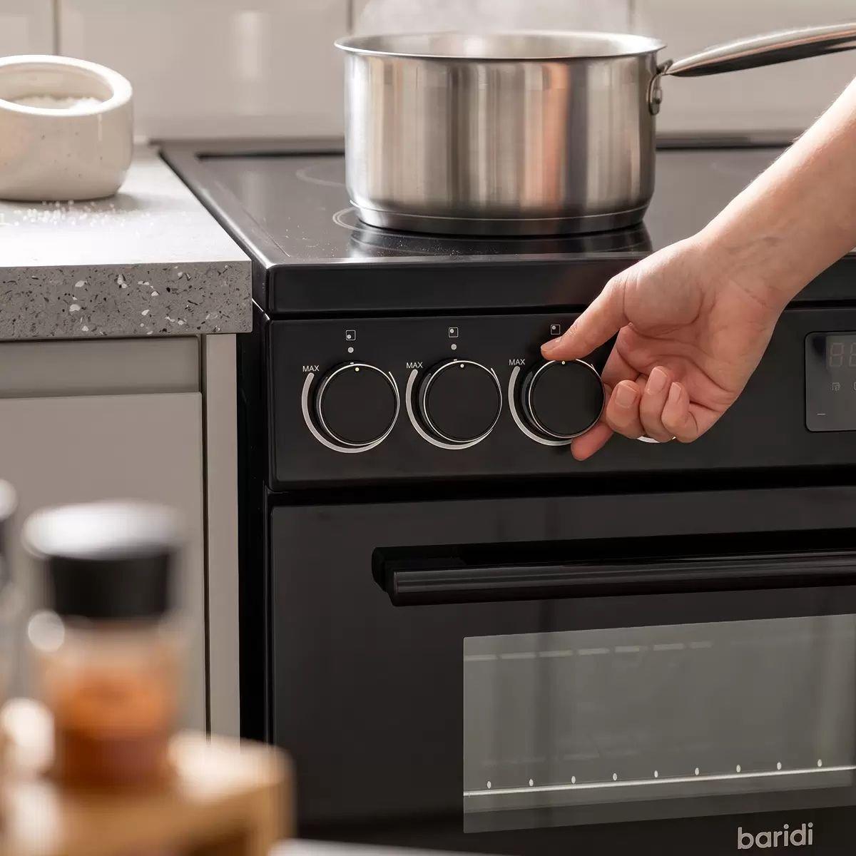 Sealey DH429 Baridi 60cm Freestanding Cooker with 99L Double Cavity & Ceramic Hob Black 240V