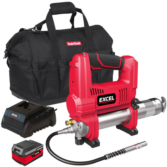 Excel 18V Cordless Grease Gun with 1 x 4.0Ah Battery Charger & Bag
