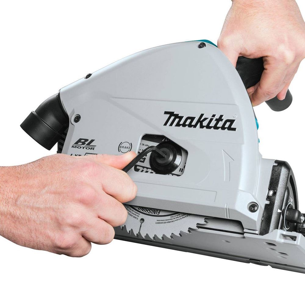 Makita DSP600ZJ 36V Brushless 165mm Plunge Saw Body Only with 2 x 1.5m Guide Rail & Case + Rail Bag