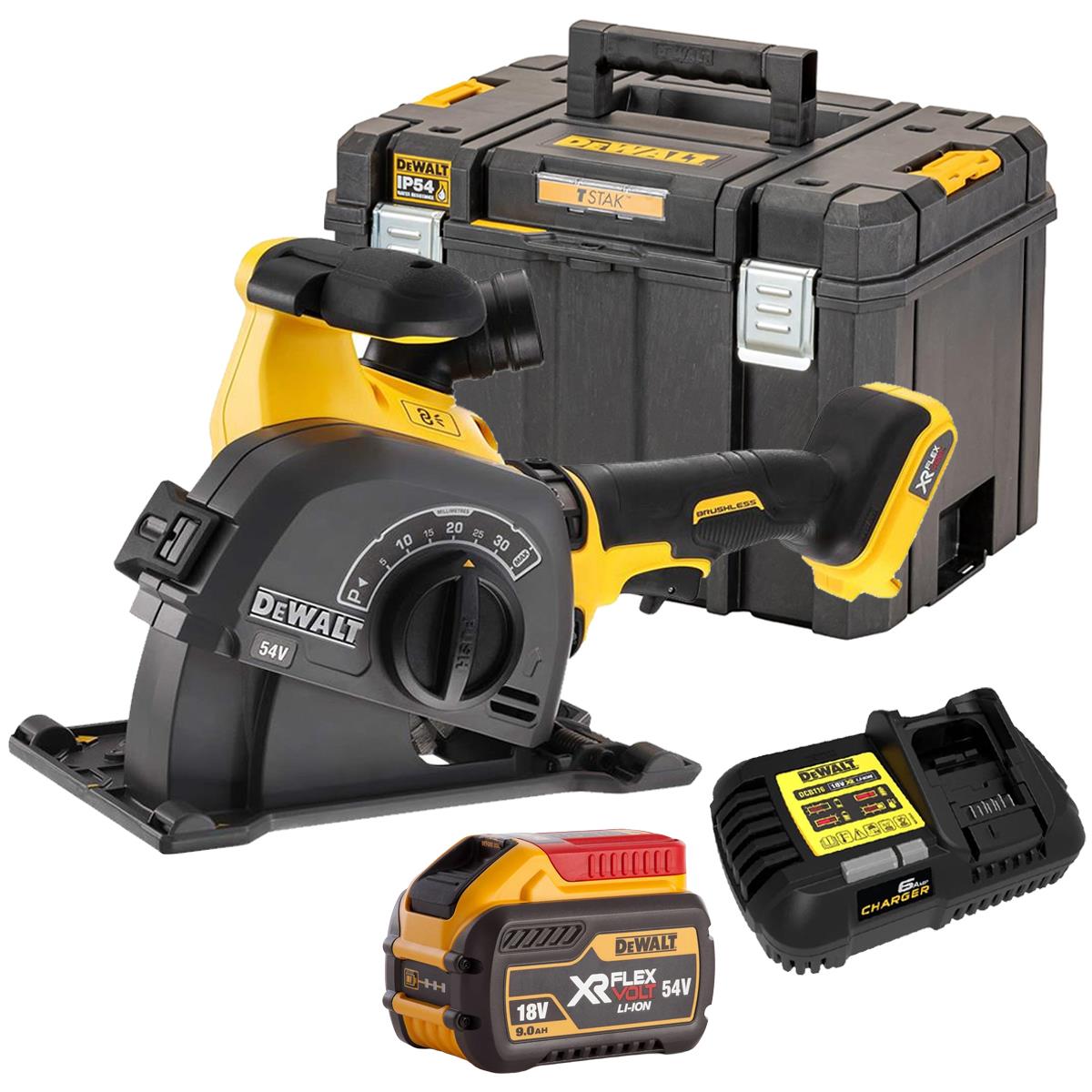 Dewalt DCG200NT-XJ 54V XR Flexvolt Brushless Wall Chaser With 1 x 9.0/3.0Ah Battery Charger & Case