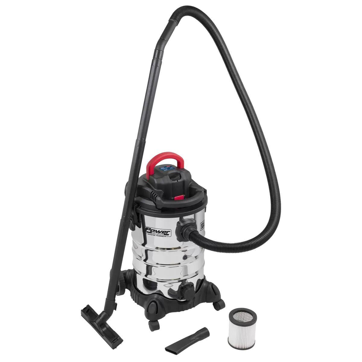 Sealey PC300SD 30L Vacuum Cleaner Wet & Dry with Stainless Steel Drum & Detachable Leaf Blower 1200W/230V