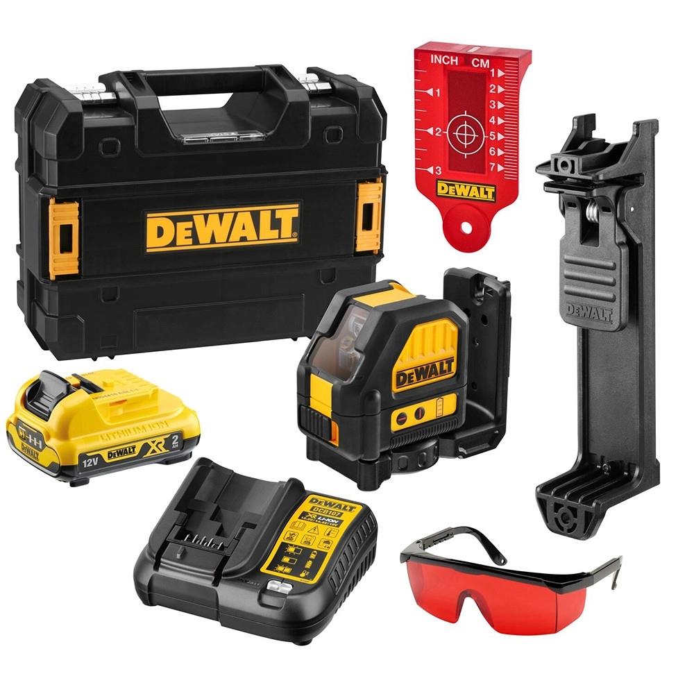 Dewalt DCE088D1R-GB 12V XR Cross Line Red Laser with 1 x 2.0Ah Battery, Charger & Case Item Condition Damaged Box