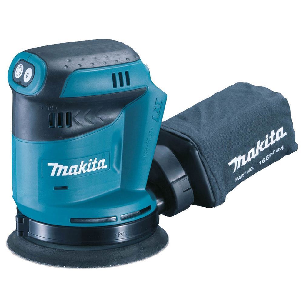 Makita DBO180Z 18V Random Orbit Sander With 1 x 5.0Ah Battery Charger & Sanding Disc Pack of 30