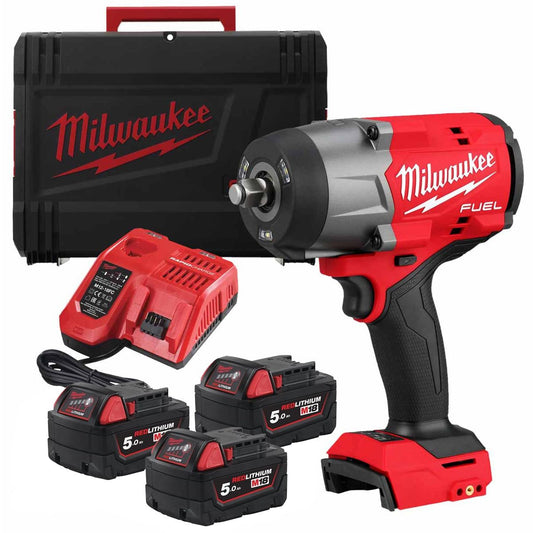Milwaukee M18FHIW2F12-503X 18V Fuel 1/2" Impact Wrench with 3 x 5.0Ah Battery Charger & Case 4933498251