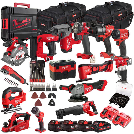 Milwaukee 18V 14 Piece Combo Kit with 4 x Batteries & Charger & Accessory Set M18T4TKIT-4623