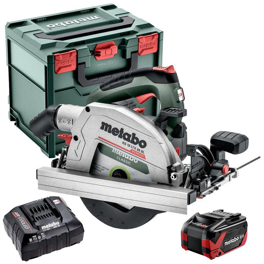 Metabo KS 18 LTX 66 BL 18V Brushless 165mm Circular Saw with 1 x 8.0Ah Battery Charger & Metabox