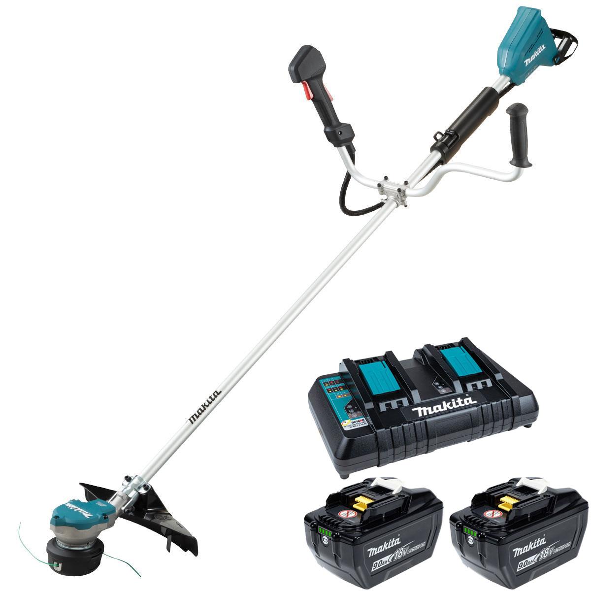 Makita DUR368AZ 36V LXT Brushless Brush Cutter with 2 x 9.0Ah Battery & Dual Port Charger