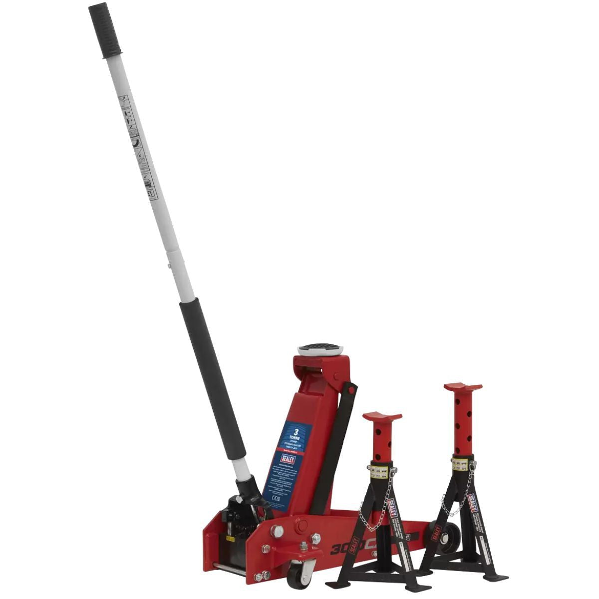 Sealey 3010CX Trolley Jack 3 tonne Standard Chassis Axle Stand Set Car Garage