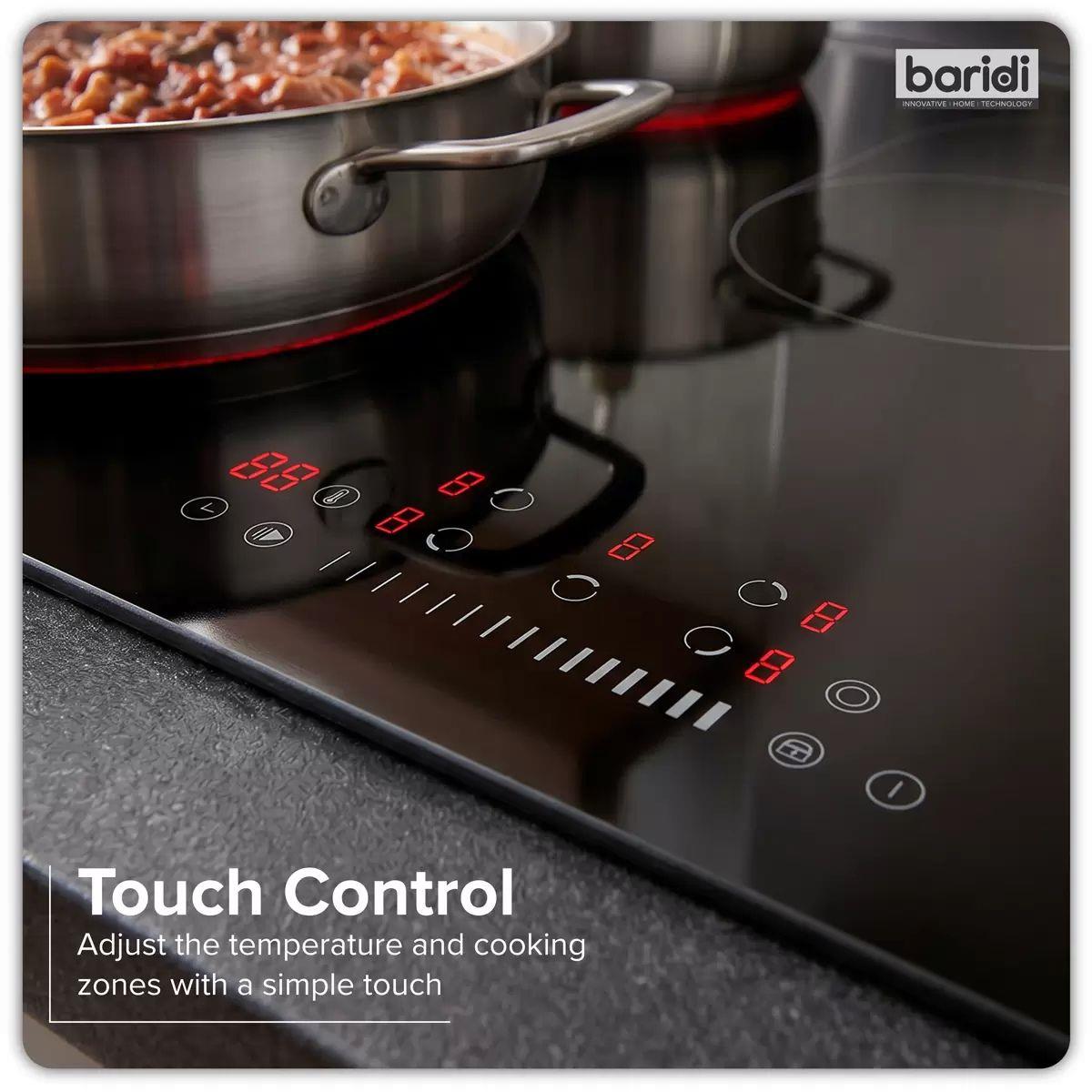 Sealey DH389 Baridi Integrated Ceramic Hob with 5 Cooking Zones 90cm Black Glass