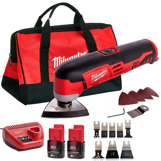 Milwaukee M12C12MT-0 M12 12V Sub Compact Multi-Tool With 2 x 2.0Ah  Batteries Charger Bag & 8 pieces Accessories Set