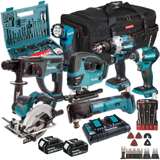 Makita 18V 7 Piece Combo Kit with 2 x 5.0Ah Battery Charger & Accessories Set T4TKIT-17231
