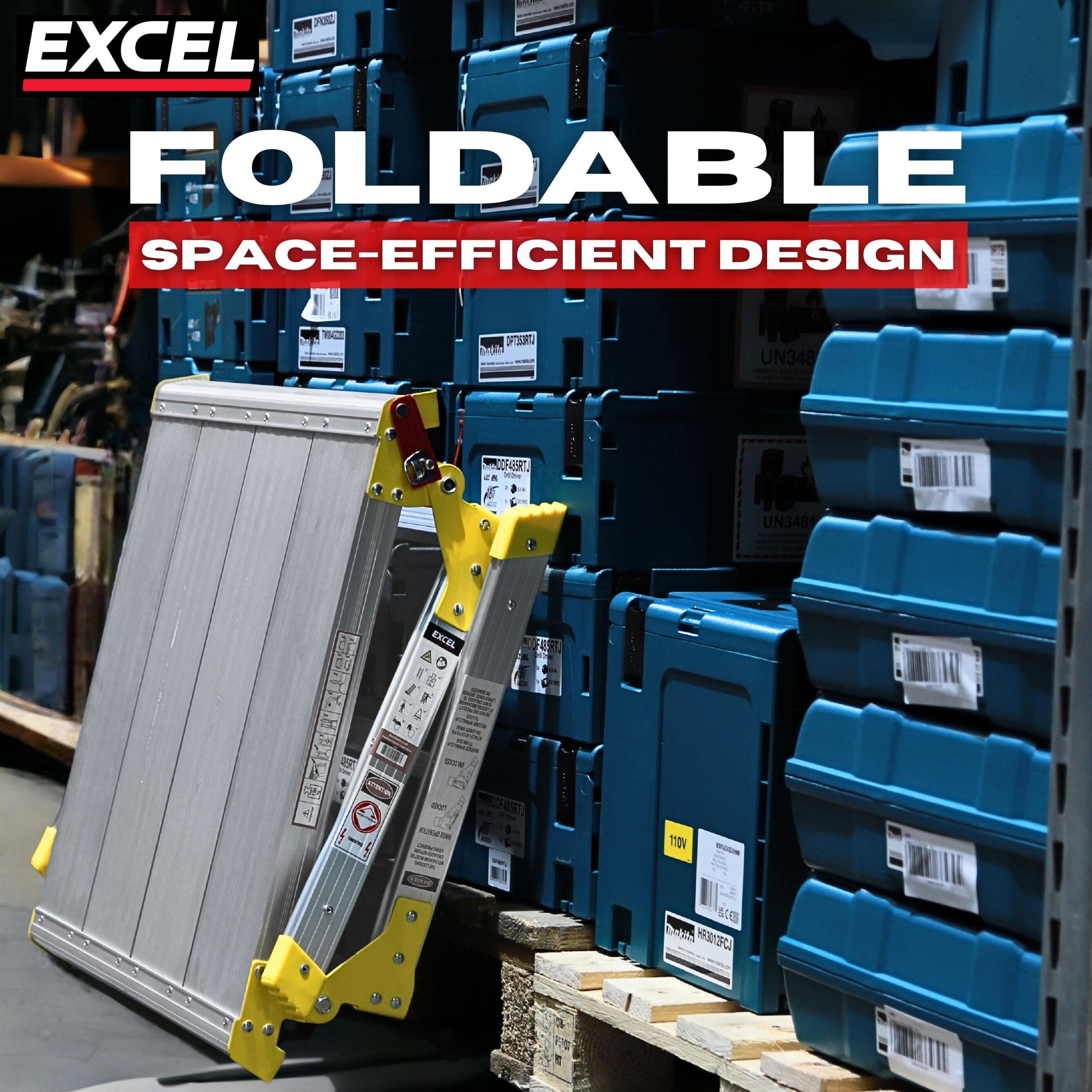 Excel Aluminium Stool Ladder 4 Tread with Work Bench Folding Hop Up 600mm