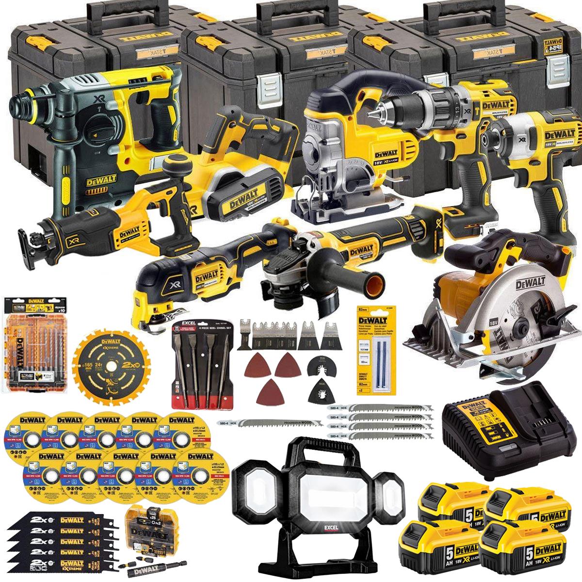 Dewalt DCKT4T10P4A 18V 10 Piece Power Tool Kit with 4 x 5.0Ah Battery Charger & Accessories Set