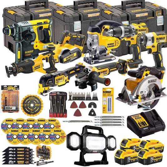 Dewalt DCKT4T10P4A 18V 10 Piece Power Tool Kit with 4 x 5.0Ah Battery Charger & Accessories Set