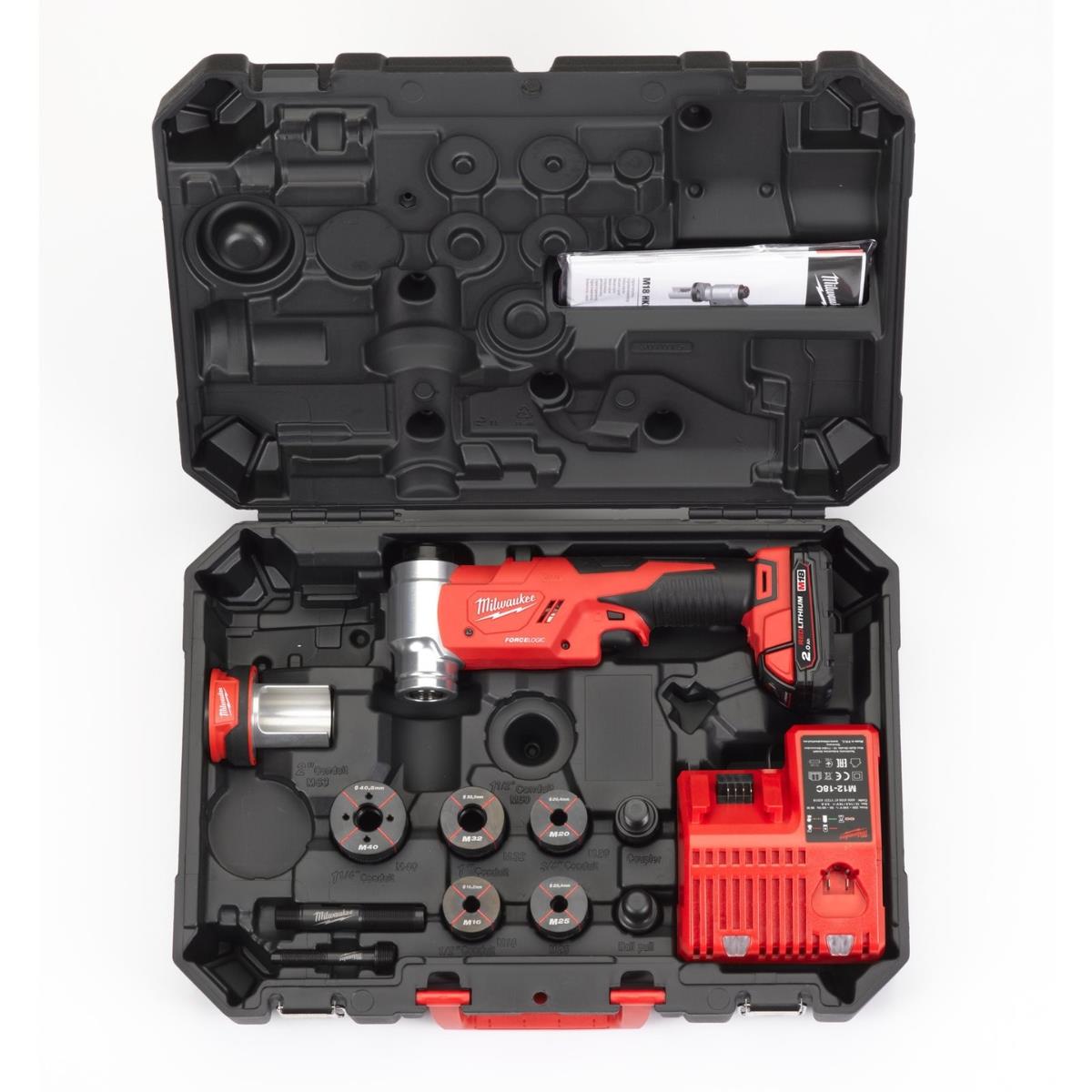 Milwaukee M18HKP-201CA 18V Brushless Force Logic Hydraulic Knockout Punch with 1 x 2.0Ah Battery Charger & Case 4933451205