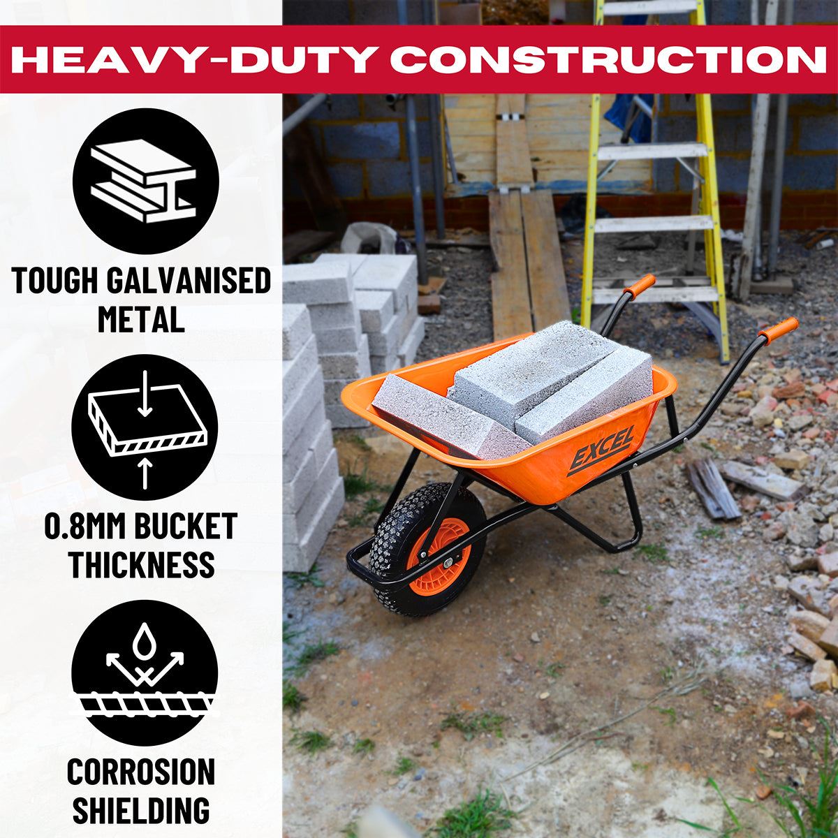 Excel Heavy Duty  Wheelbarrow with Galvanized Steel Tray