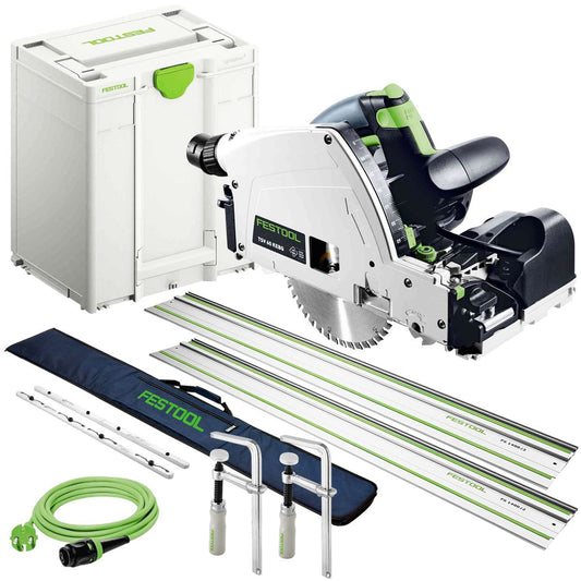 Festool TSV 60 KEB-Plus 110V GB Plunge-Cut Saw - 576734 With 2 x Guide Rail, Connector, Clamp & Bag