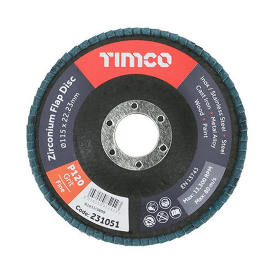 Timco 115mm Heavy Duty Zirconium Flap Disc P120 Grit - 231051
