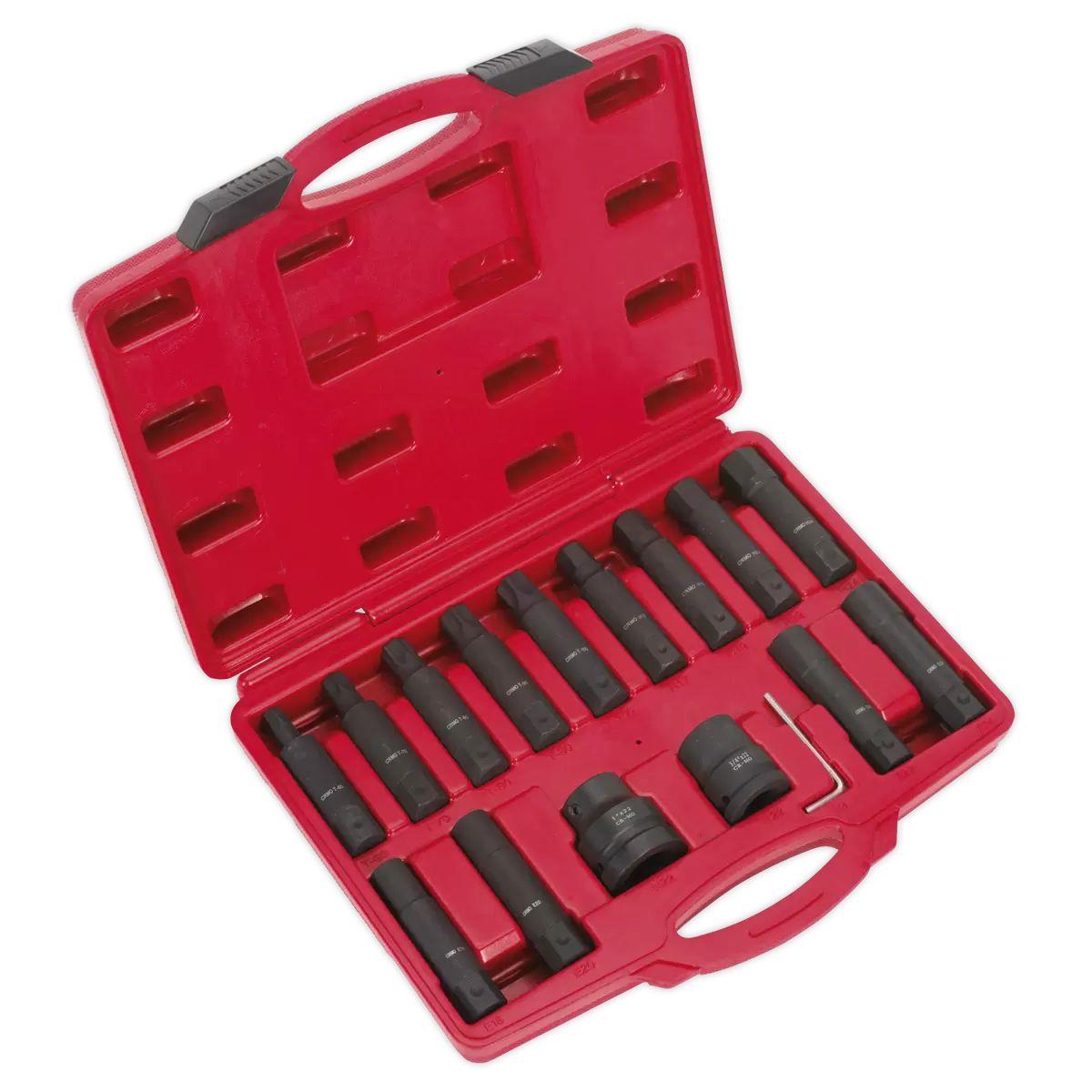 Sealey SX098 Impact Hex, TRX-Star & TRX-Star Female Socket Bit Set 3/4 Inch & 1 Inch Sq Drive 16pc