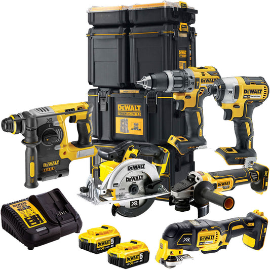 DeWalt DCKT4T6P2 18V XR 6 Piece Power Tool Kit with 2 x 5.0Ah Batteries & Toughsystem Box