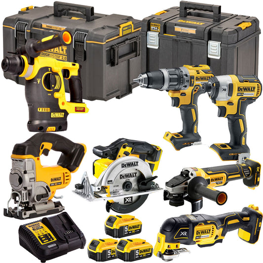 DeWalt DCKT4T7P8 18V XR 7 Piece Power Tool Kit with 3 x 5.0Ah Batteries & Toughsystem Box