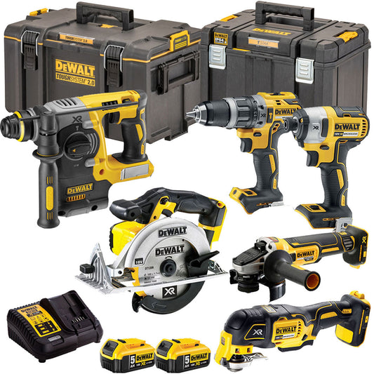 DeWalt DCKT4T6P9 18V XR 6 Piece Power Tool Kit with 2 x 5.0Ah Batteries & Toughsystem Box
