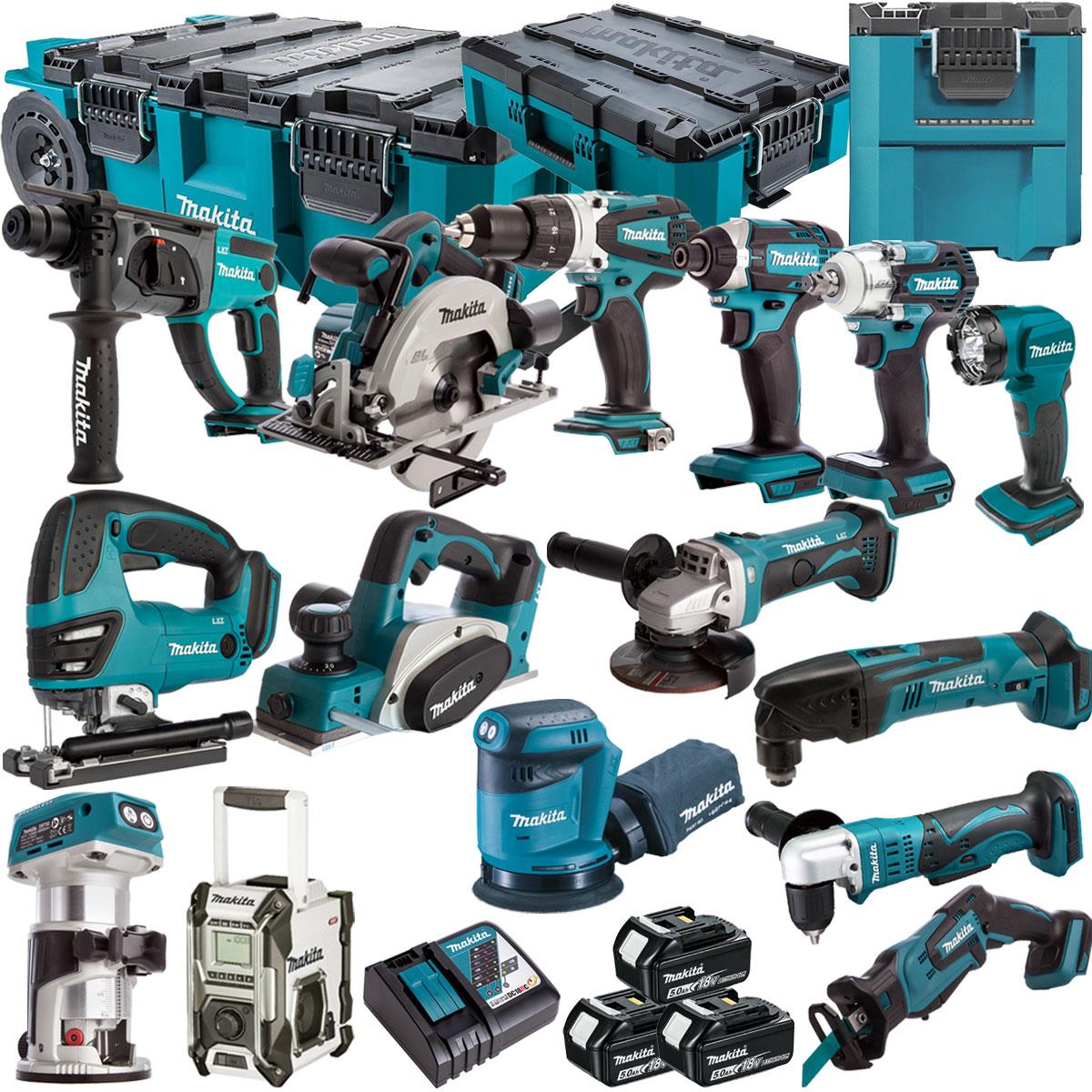 Makita 18V 15 Piece Combo Kit with 3 x 5.0Ah Batteries & MAKTRAK Trolley Toolbox