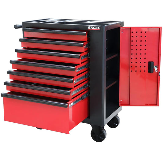 Excel 30" Heavy Duty 7-Drawer Tool Cabinet with Side Storage Red & Black Item Condition Damaged Box
