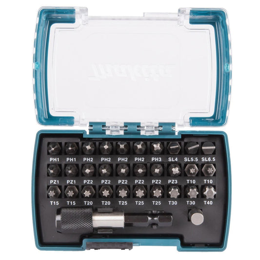 Makita D-74762 Screw Bit Set Of 32 Pieces With Sleeve Chuck Bit Holder