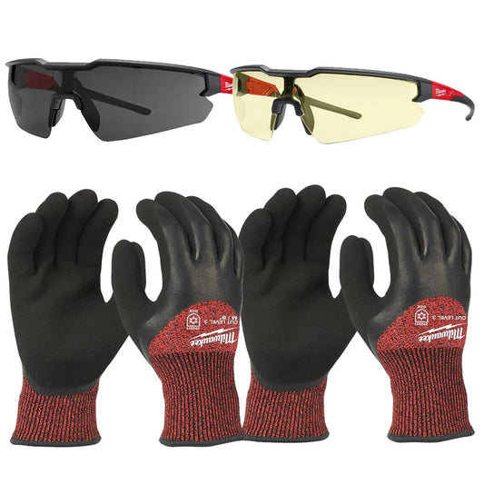 Milwaukee Safety Glasses with Winter Cut C Gloves Size 7/S & 8/M